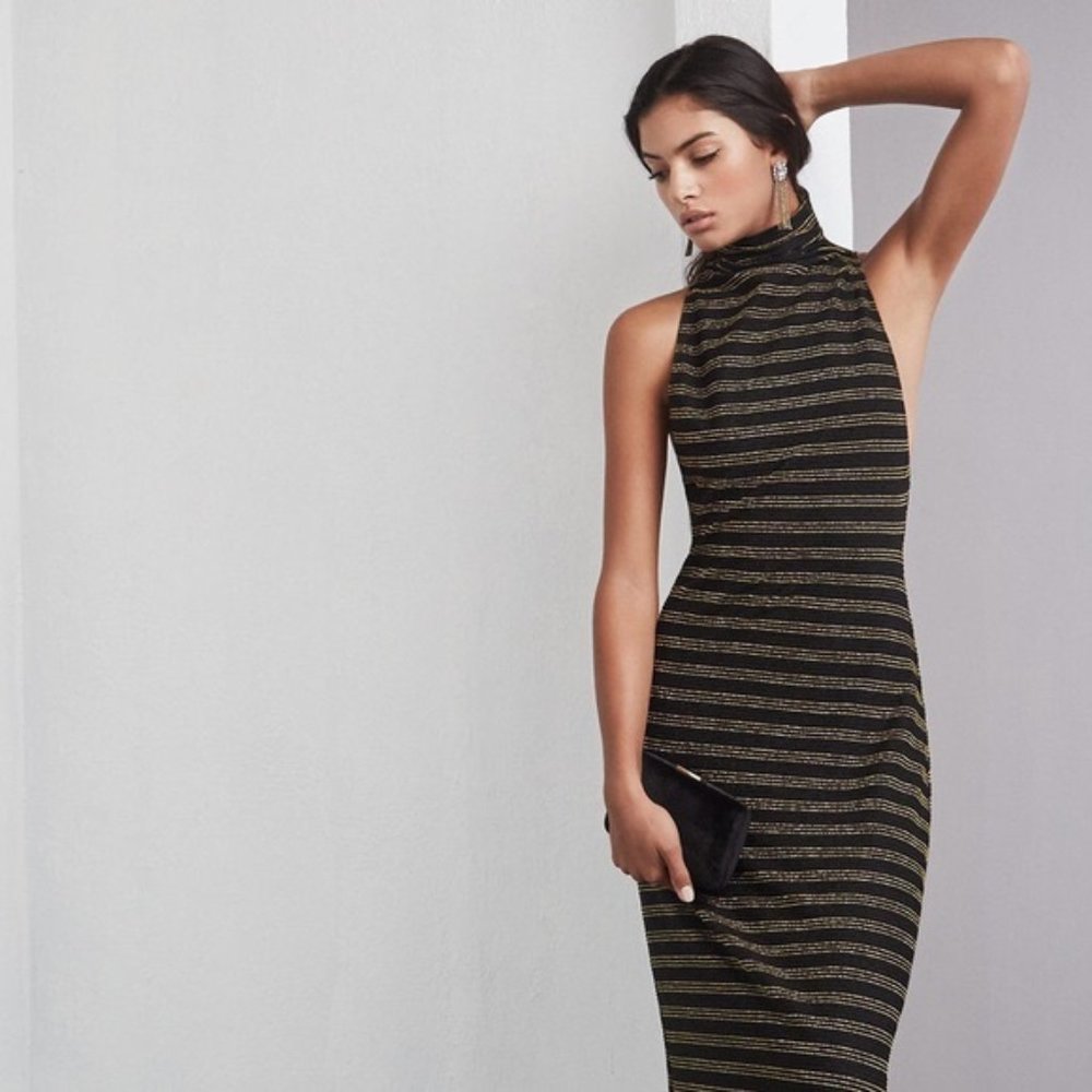 Reformation Duran Black & Gold Maxi Dress XS